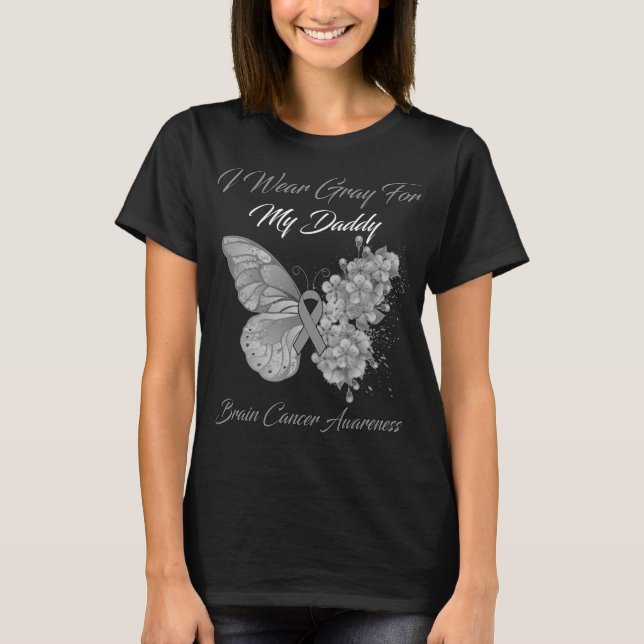 Butterfly I Bära Grått för min pappa Brain Cancer T Shirt (Framsida)