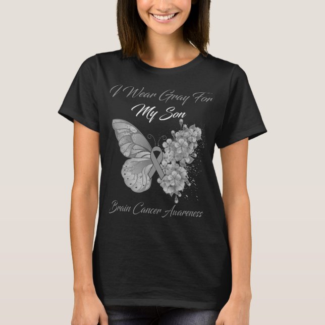 Butterfly I Bära Grått för min syster Brain Cancer T Shirt (Framsida)