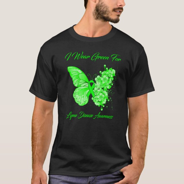 Butterfly I Bära Grönt for Lyme Disease Awareness T Shirt (Framsida)