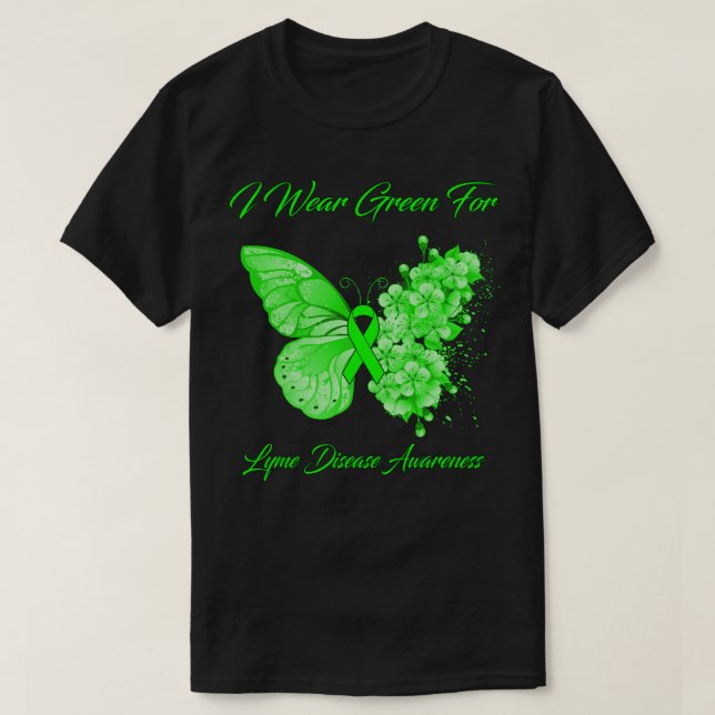 Butterfly I Bära Grönt for Lyme Disease Awareness T Shirt (Design framsida)