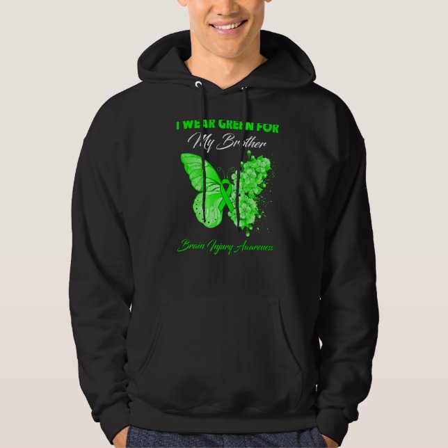 Butterfly I Bära Grönt för min broderhjärnskada Hoodie (Framsida)