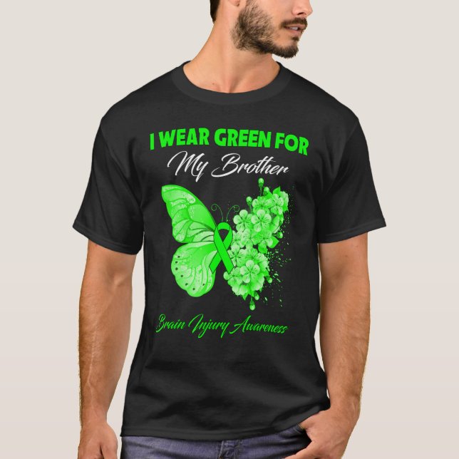 Butterfly I Bära Grönt för min broderhjärnskada T Shirt (Framsida)