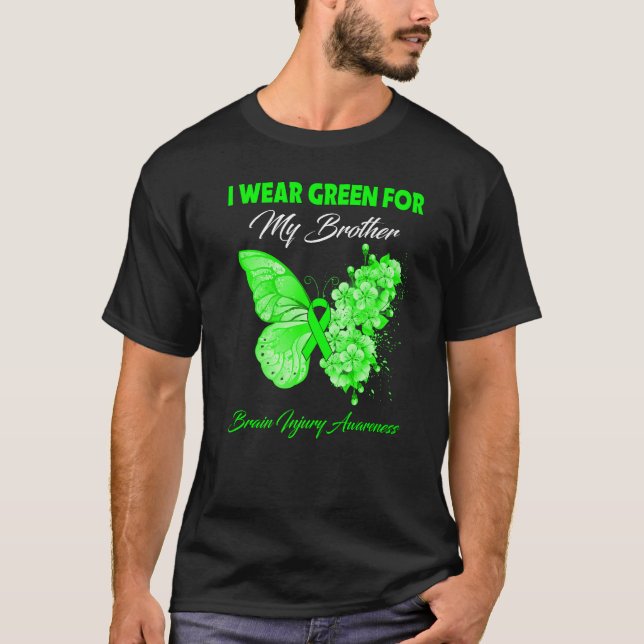 Butterfly I Bära Grönt för min broderhjärnskada T Shirt (Framsida)