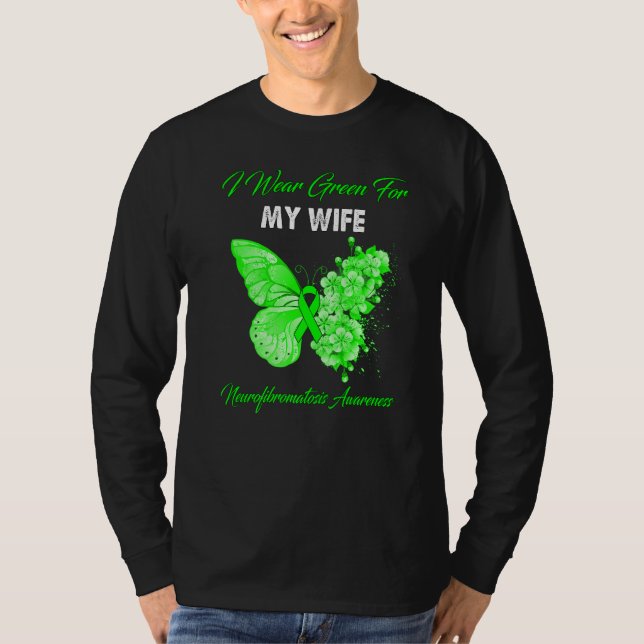 Butterfly I Bära Grönt för min fru Neurofibromatos T Shirt (Framsida)