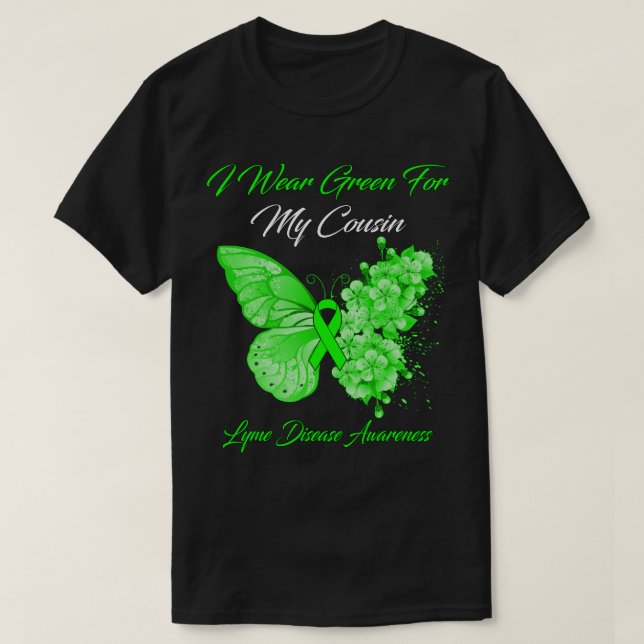 Butterfly I Bära Grönt för min kusin Lyme-sjukdom T Shirt (Design framsida)