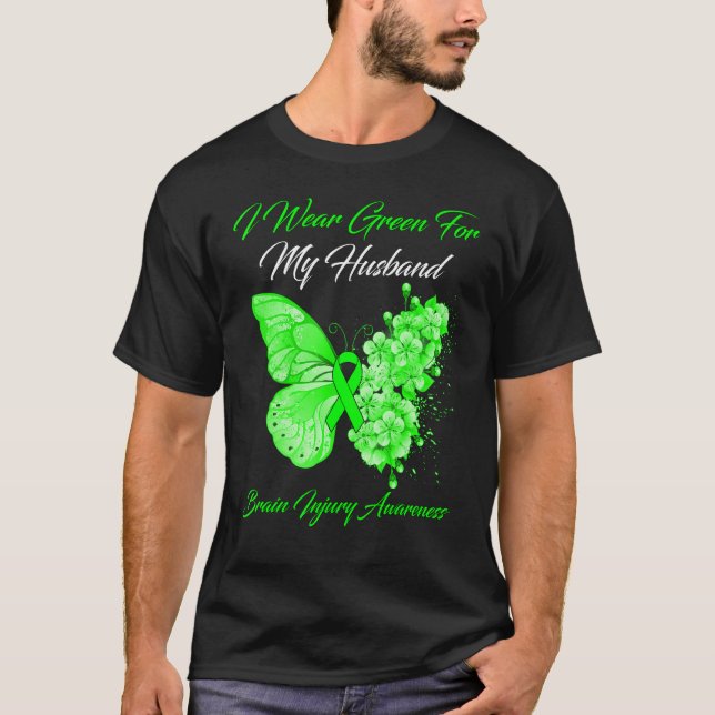 Butterfly I Bära Grönt för min Make-hjärnskada T Shirt (Framsida)