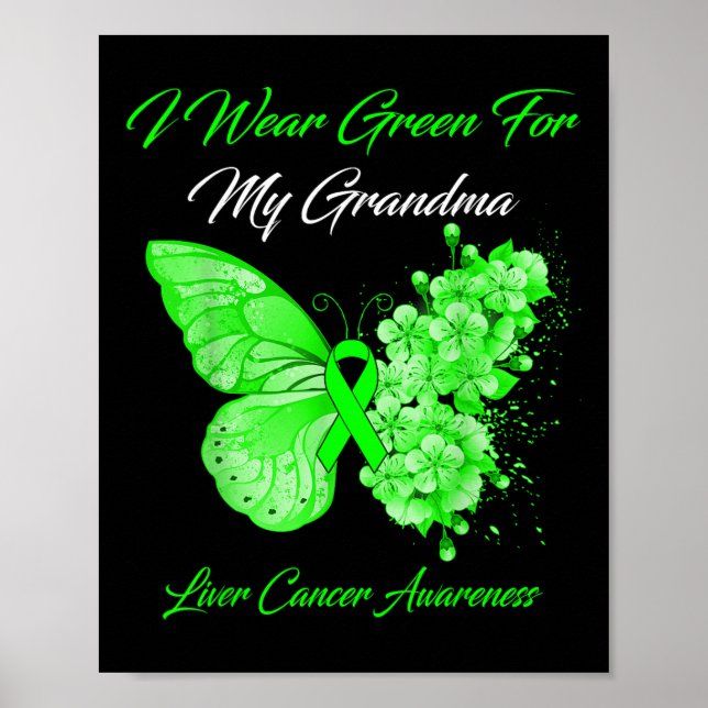 Butterfly I Bära Grönt för min mormlevercancer Poster (Framsidan)