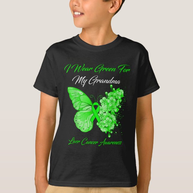 Butterfly I Bära Grönt för min mormlevercancer T Shirt (Framsida)