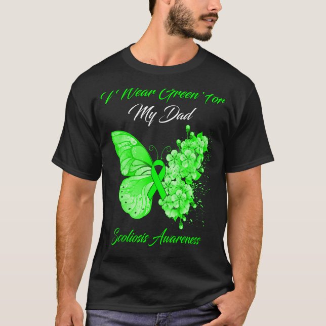 Butterfly I Bära Grönt för min Pappa-Scoliosis Awa T Shirt (Framsida)