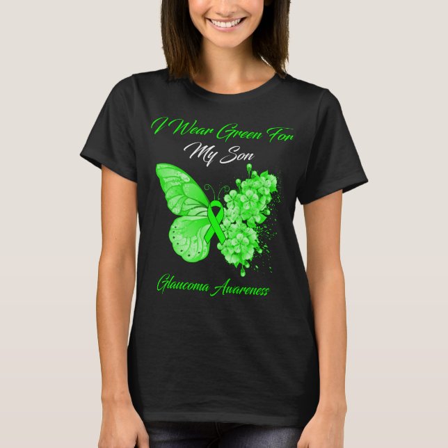Butterfly I Bära Grönt för min son Glaucoma T Shirt (Framsida)