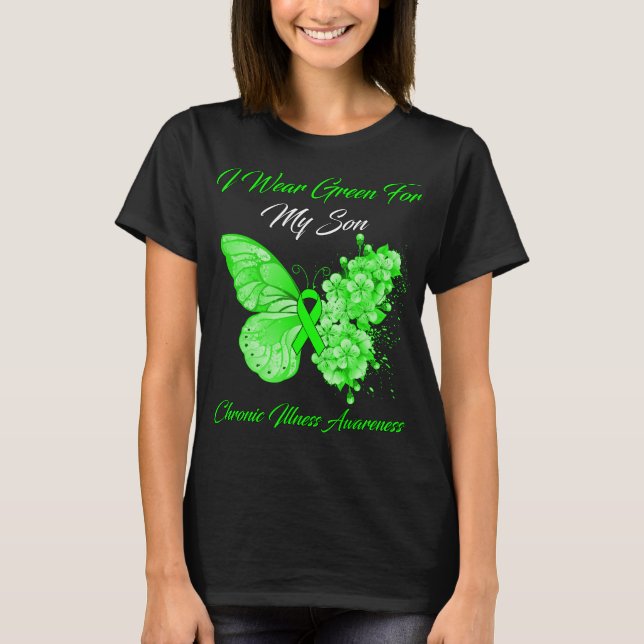 Butterfly I Bära Grönt för min son, kronisk Sjukdo T Shirt (Framsida)