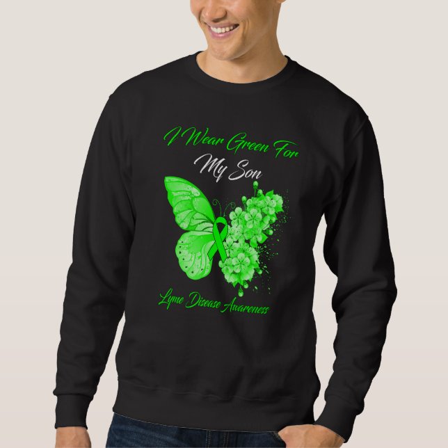 Butterfly I Bära Grönt för min son Lyme Disease Aw Lång Ärmad Tröja (Framsida)