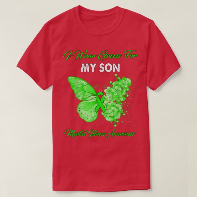 Butterfly I Bära Grönt för min son Mental Sjukdom  T Shirt (Design framsida)