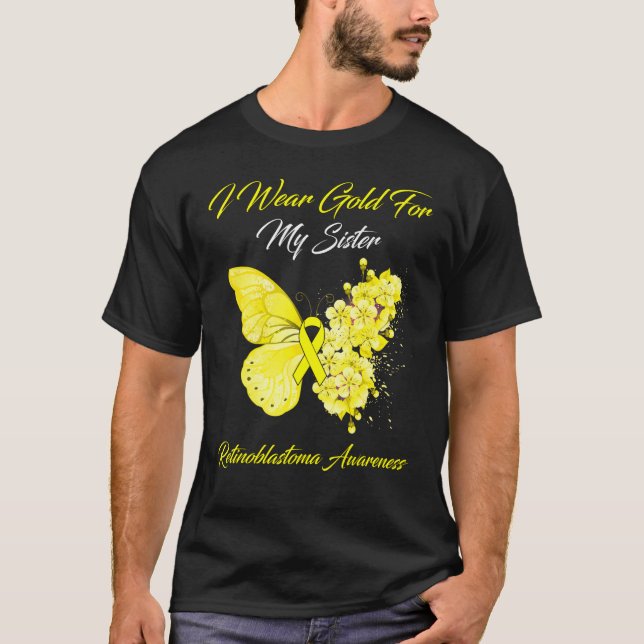 Butterfly I Bära Guld för min syster Retinoblastom T Shirt (Framsida)
