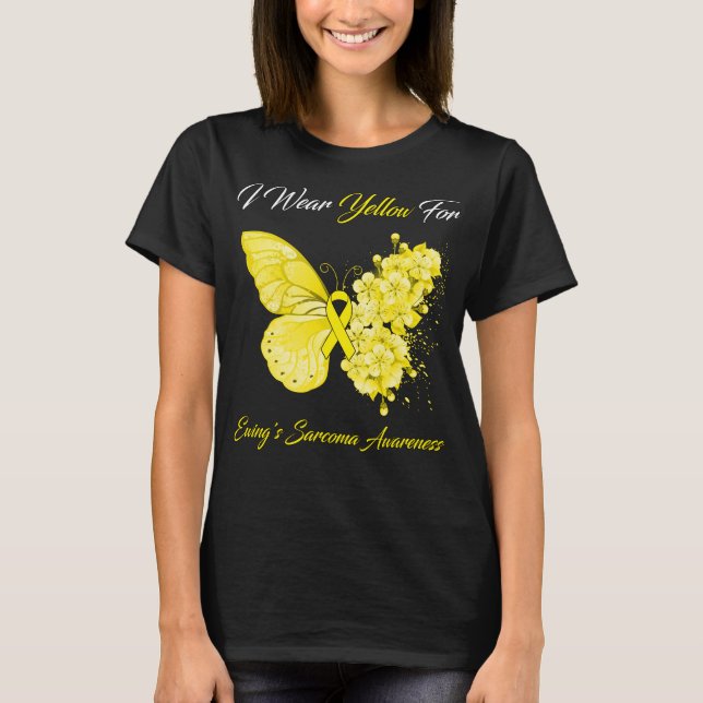 Butterfly I Bära Gult för Ewing's Sarcoma T Shirt (Framsida)