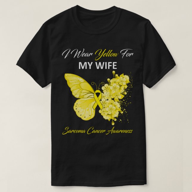 Butterfly I Bära Gult för min fru Sarcoma Cancer T Shirt (Design framsida)
