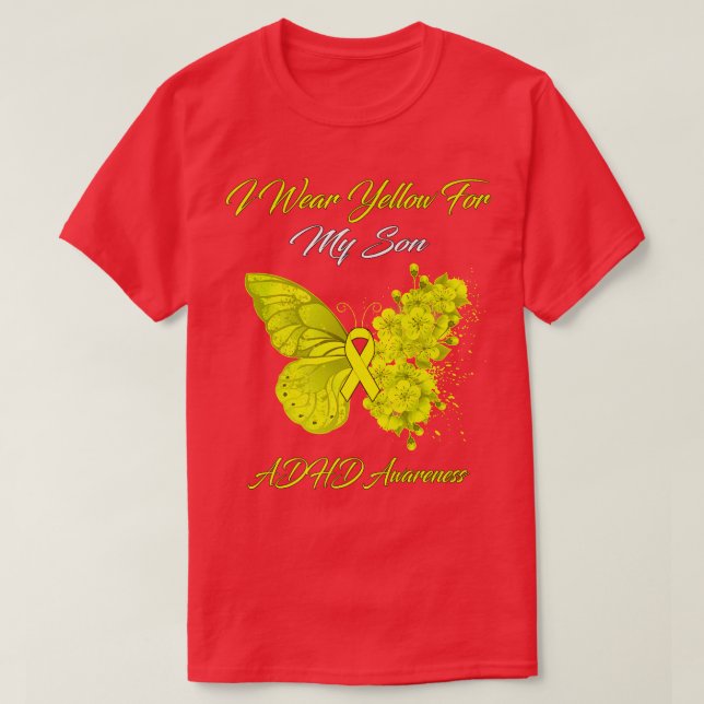 Butterfly I Bära Gult för min son ADHD-medvetenhet T Shirt (Design framsida)