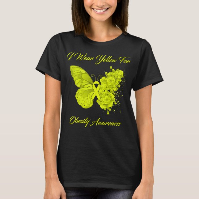 Butterfly I Bära Gult for Obesity Awareness T Shirt (Framsida)