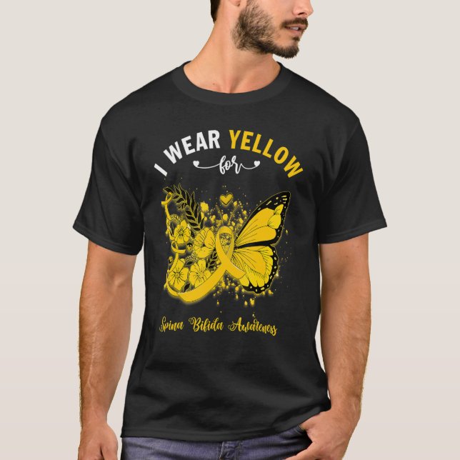 Butterfly I Bära Gult for Spina Bifida Awareness T Shirt (Framsida)