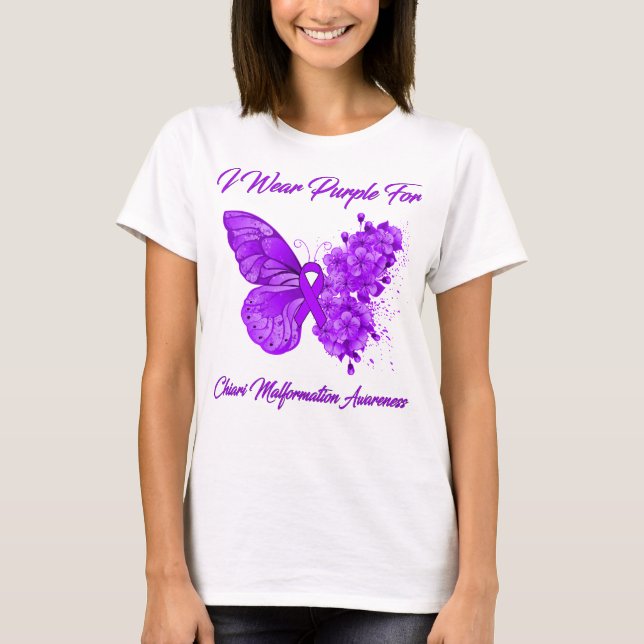 Butterfly I Bära Lila for Chiari Malformation T Shirt (Framsida)