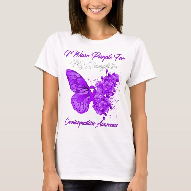 Butterfly I Bära Lila for Craniosynostosis T Shirt (Framsida)