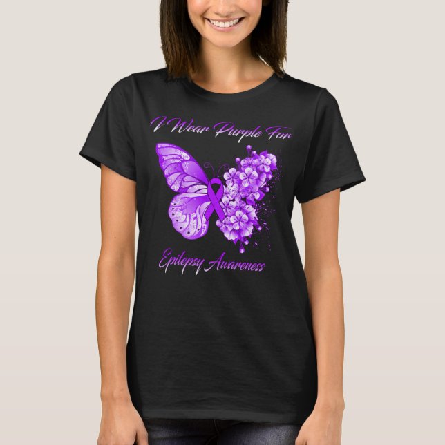 Butterfly I Bära Lila for Epilepsy Awareness T Shirt (Framsida)