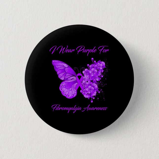 Butterfly I Bära Lila for Fibromyalgia Awareness Knapp (Framsida)