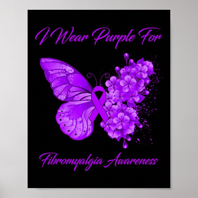 Butterfly I Bära Lila for Fibromyalgia Awareness Poster (Framsidan)