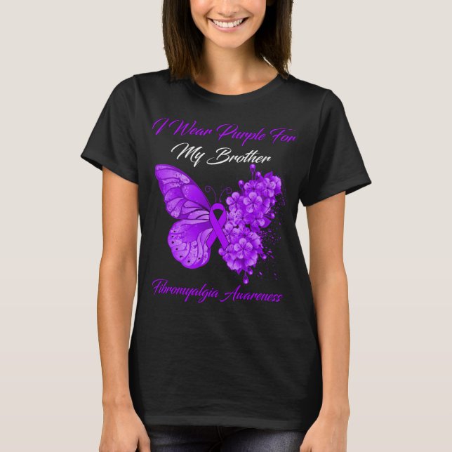 Butterfly I Bära Lila for Fibromyalgia Awareness T Shirt (Framsida)