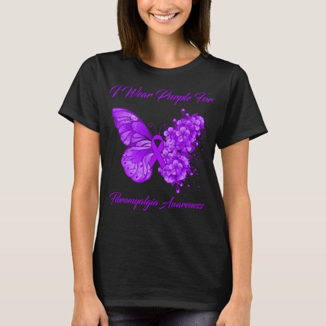 Butterfly I Bära Lila for Fibromyalgia Awareness T Shirt (Framsida)