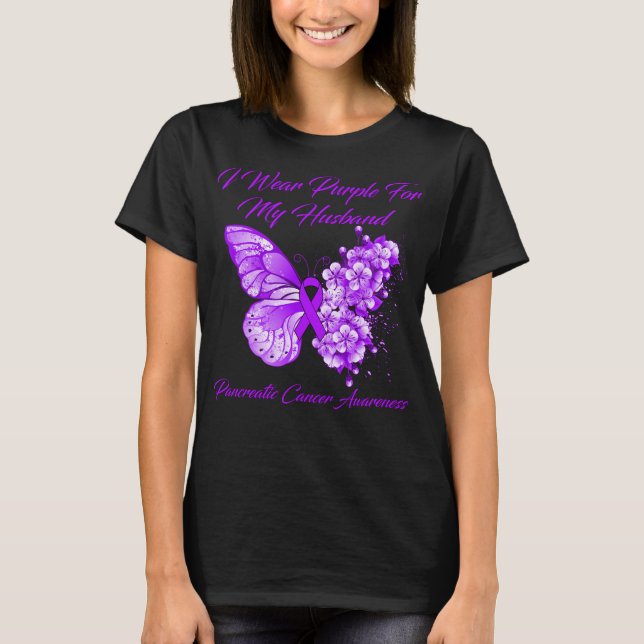 Butterfly I Bära Lila för min Make-bukspottkörning T Shirt (Framsida)