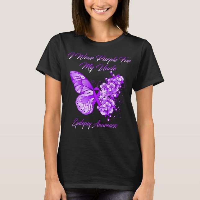 Butterfly I Bära Lila för min morbror Epilepsi T Shirt (Framsida)