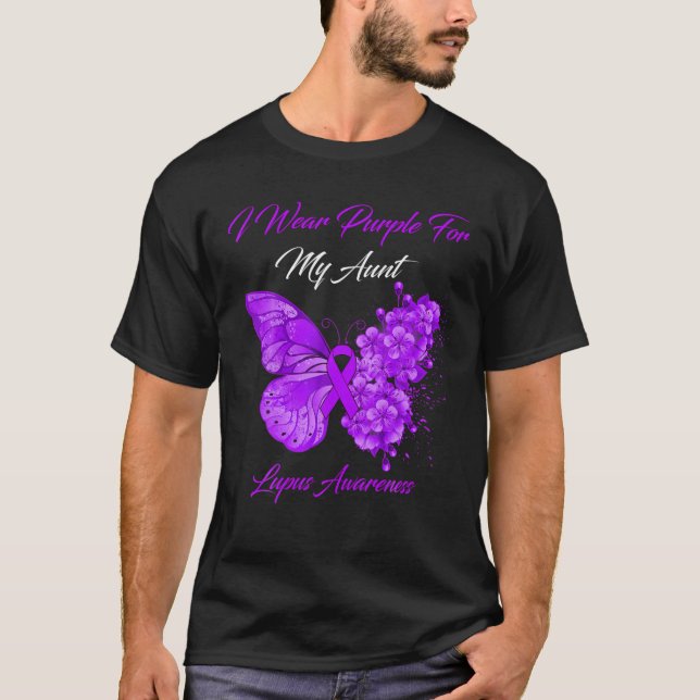 Butterfly I Bära Lila för min Moster Lupus Awarene T Shirt (Framsida)