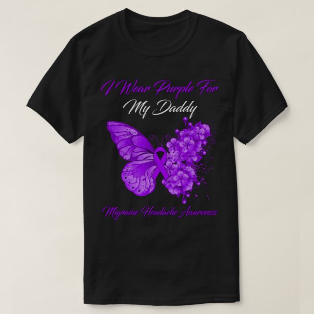 Butterfly I Bära Lila för min pappa Migraine Head T Shirt (Design framsida)