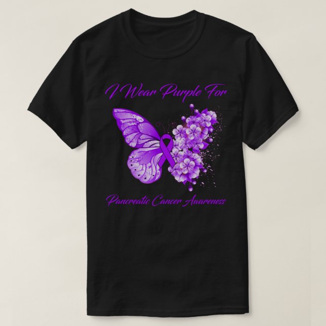 Butterfly I Bära Lila för pankreascancer Awar T Shirt (Design framsida)