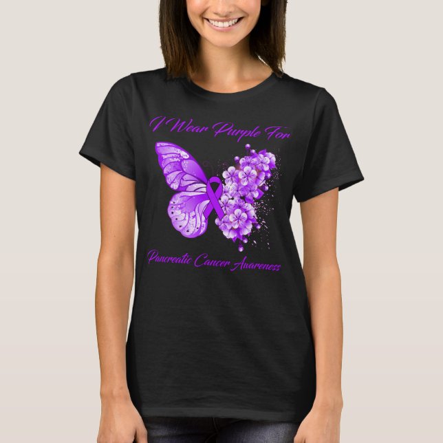 Butterfly I Bära Lila för pankreascancer Awar T Shirt (Framsida)