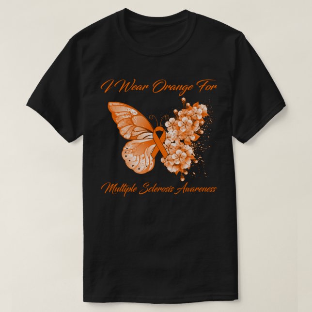 Butterfly I Bära Orange for Många Sclerosis Awa T Shirt (Design framsida)