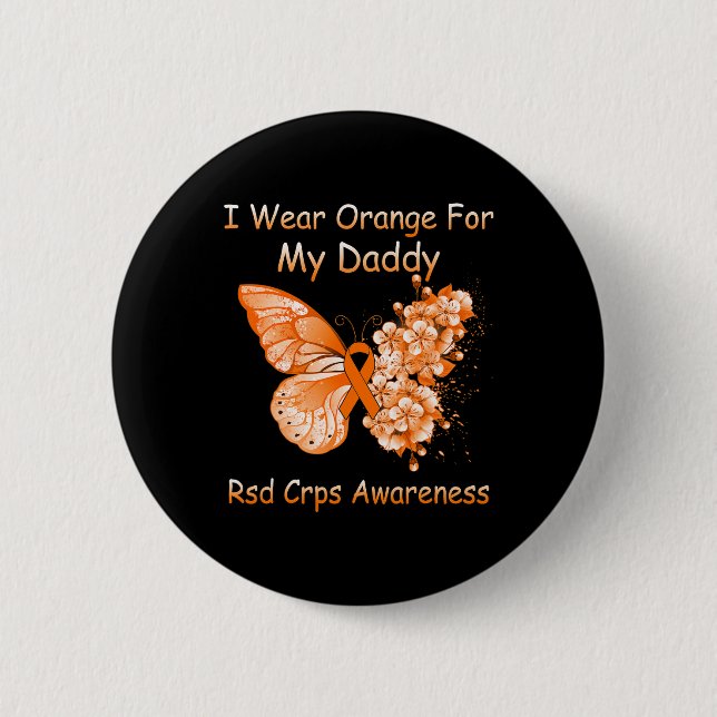 Butterfly I Bära Orange för min pappa RSD Crps Awa Knapp (Framsida)