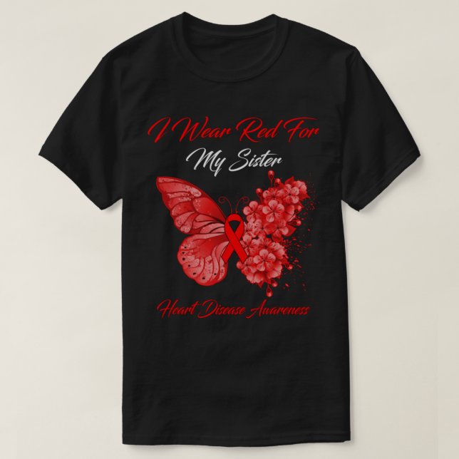 Butterfly I Bära Red för min systerhjärtsjukdom A T Shirt (Design framsida)