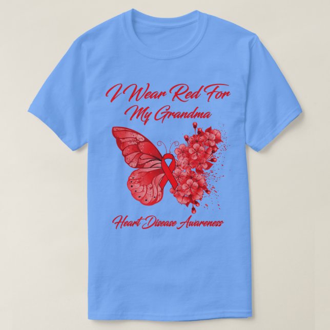 Butterfly I Bära Red for My Grandma Heart Disease  T Shirt (Design framsida)