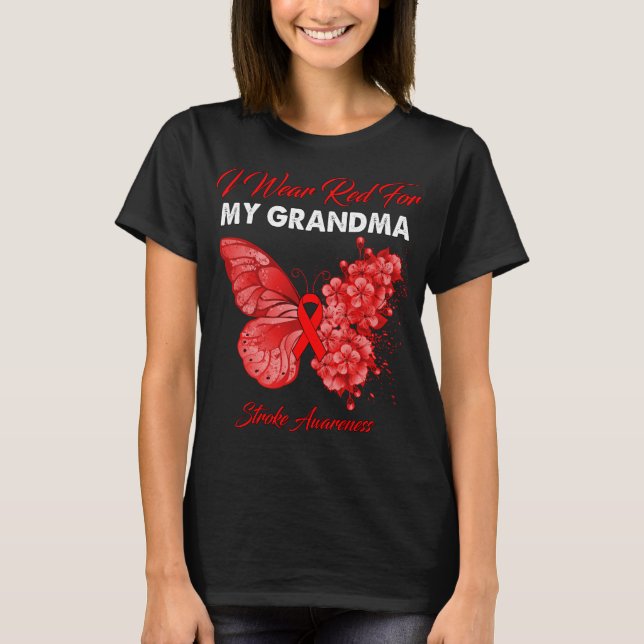 Butterfly I Bära Red for My Grandma Stroke T Shirt (Framsida)