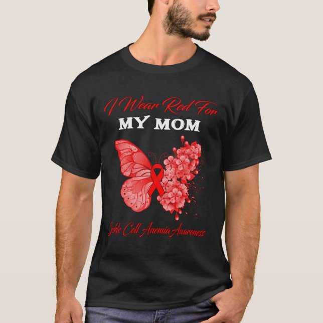 Butterfly I Bära Red for My Mamma Sickle Cell Anem T Shirt (Framsida)