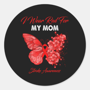 Butterfly I Bära Red for My Mamma Stroke Awareness Runt Klistermärke