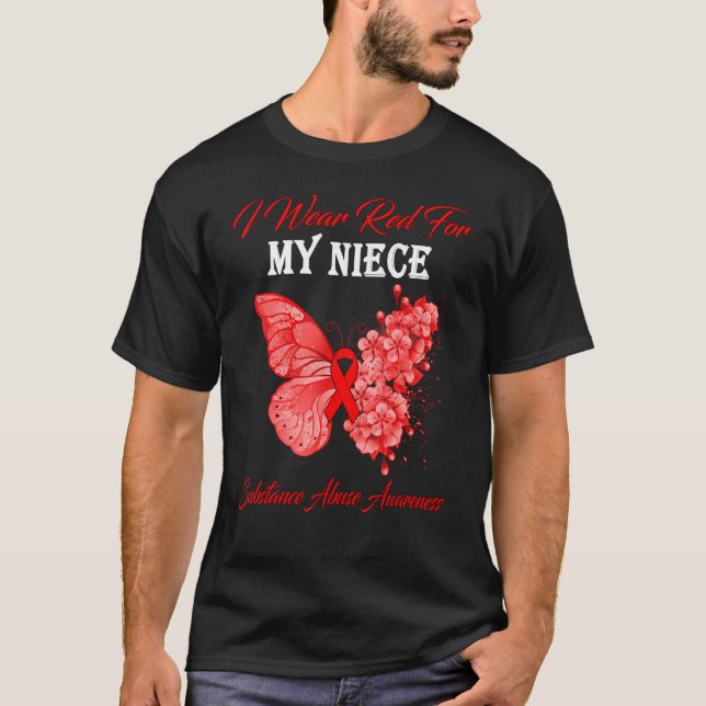 Butterfly I Bära Red for my Niece Substances Abuse T Shirt (Framsida)