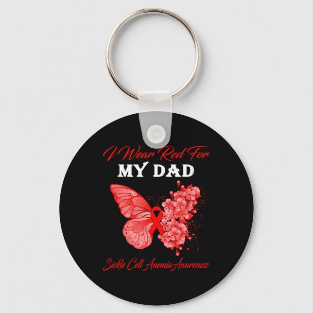 Butterfly I Bära Red for My Pappa Sickle Cell Anem Nyckelring (Framsida)