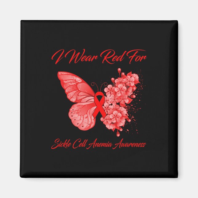 Butterfly I Bära Red for Sickle Cell Anemia Awaren Magnet (Framsidan)
