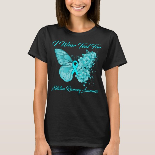 Butterfly I Bära Teal for Addence Recovery T Shirt (Framsida)