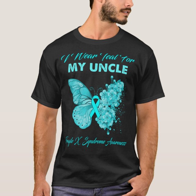 Butterfly I Bära Teal for My farbror Fragile X Syn T Shirt (Framsida)