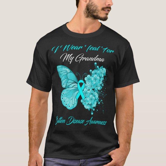 Butterfly I Bära Teal for my Grandma Batten Diseas T Shirt (Framsida)
