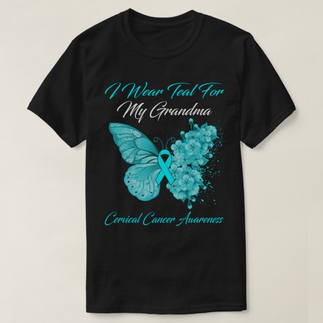 Butterfly I Bära Teal for My Grandma Cervical Canc T Shirt (Design framsida)